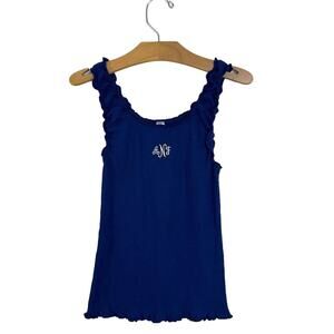 Y2K Abercrombie & Fitch Tank Top Size M Y2K Embroidered Lettuce Hemline Blue